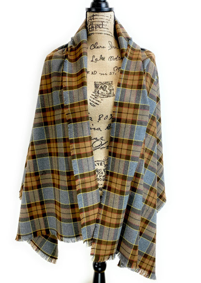 Wrap Size Scarf - Outlander Clan Fraser Inspired Gray, Brown, Yellow, and Red Cotton Flannel - Tampa Home & Garden Store