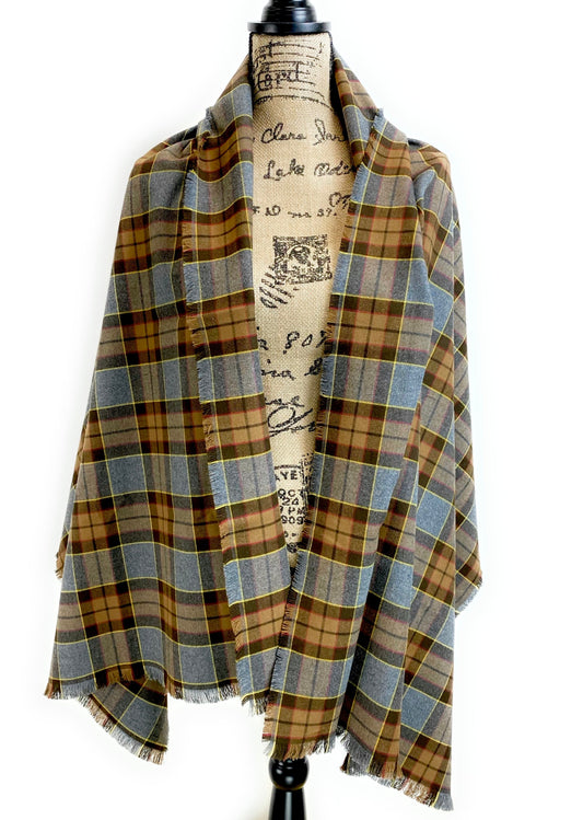 Wrap Size Scarf - Outlander Clan Fraser Inspired Gray, Brown, Yellow, and Red Cotton Flannel - Tampa Home & Garden Store