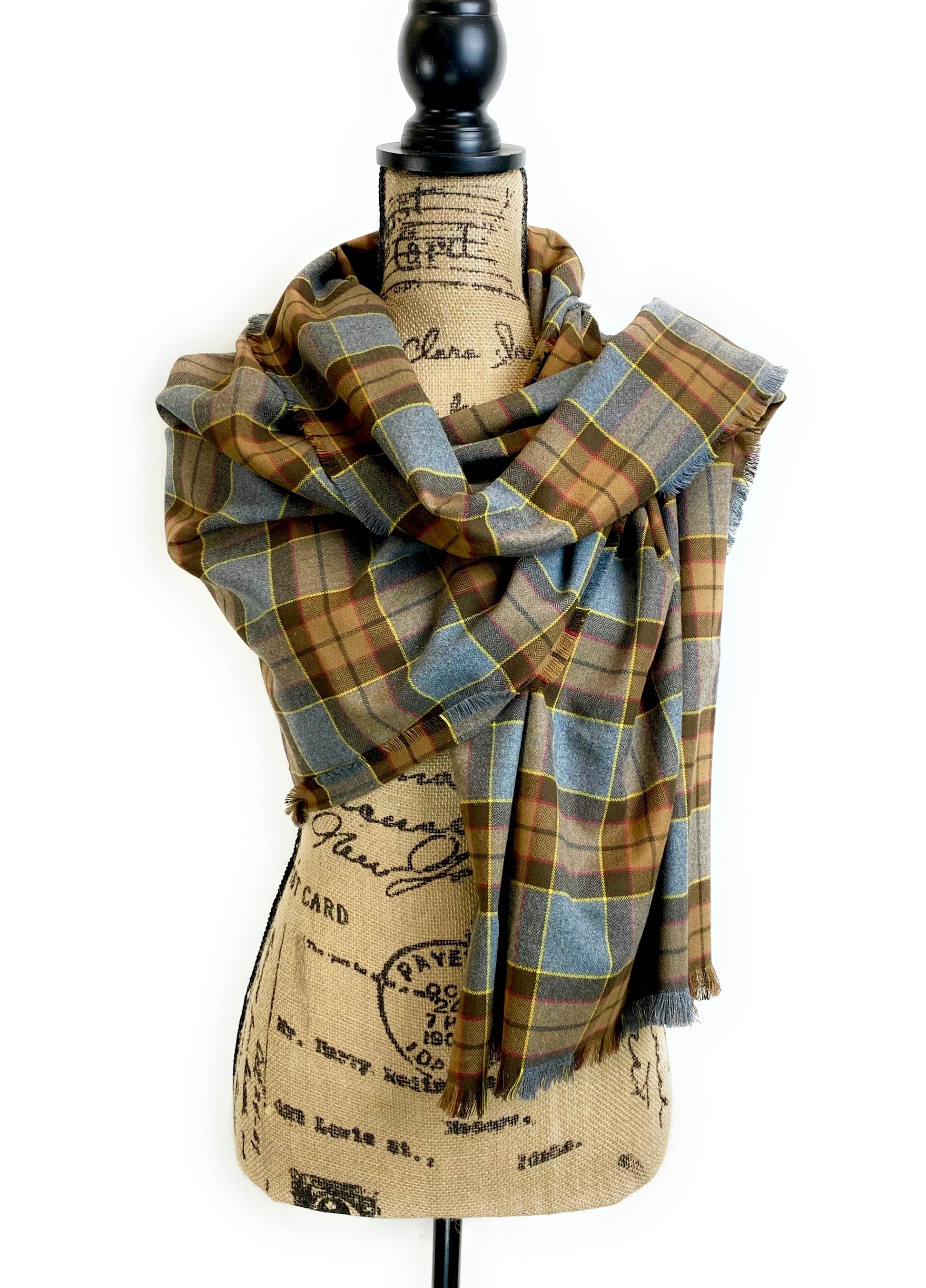 Wrap Size Scarf - Outlander Clan Fraser Inspired Gray, Brown, Yellow, and Red Cotton Flannel - Tampa Home & Garden Store