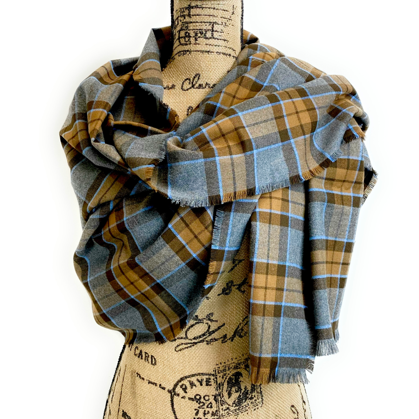 Wrap Size Scarf - Outlander Clan MacKenzie Inspired Gray, Brown and Light Blue Cotton Flannel - Tampa Home & Garden Store