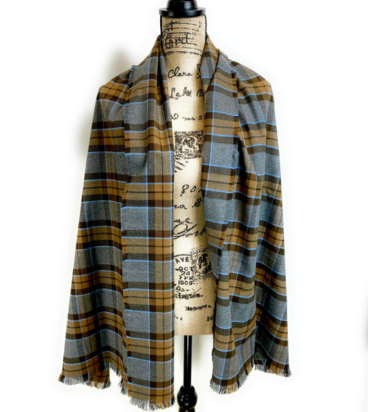 Wrap Size Scarf - Outlander Clan MacKenzie Inspired Gray, Brown and Light Blue Cotton Flannel - Tampa Home & Garden Store