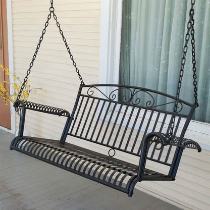 Wrought Iron Outdoor Patio 4-Ft Porch Swing in Black - Tampa Home & Garden Store