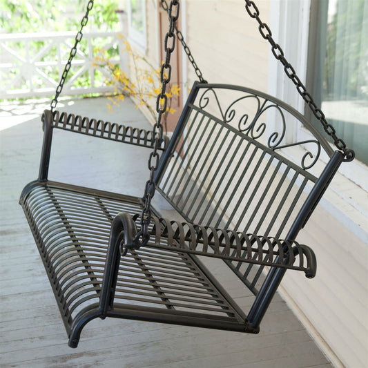 Wrought Iron Outdoor Patio 4-Ft Porch Swing in Black - Tampa Home & Garden Store