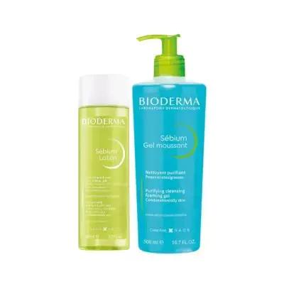 Sebium 2-piece set: blue Gel moussant cleanser and green Lait by Bioderma on Tampa Home & Garden Store