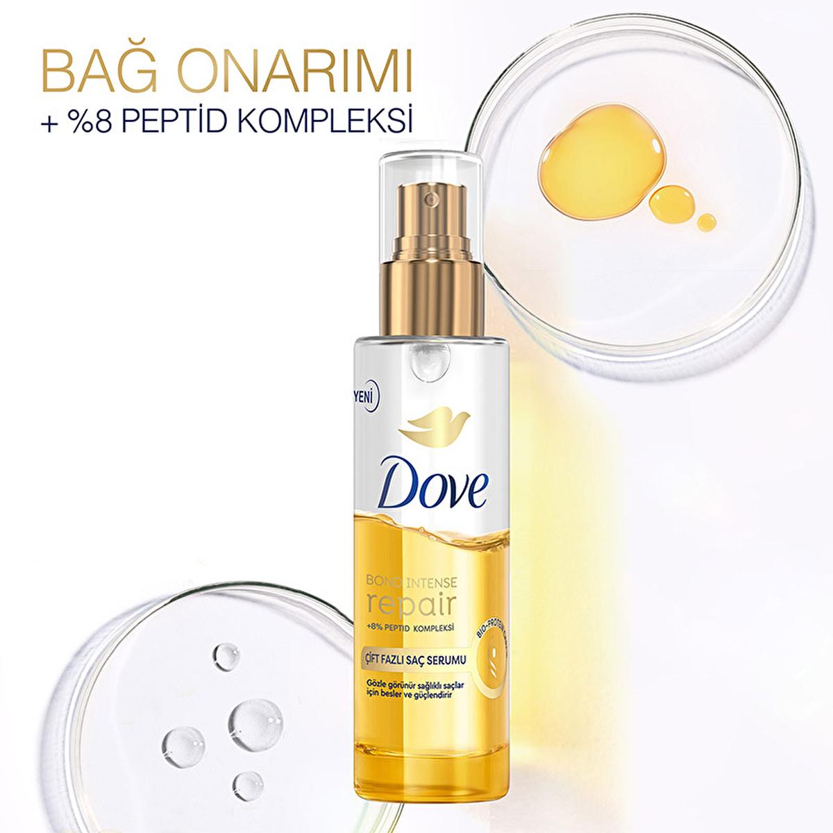 Dove hair repair serum bottle with dual-phase formula and peptide complex, gold pump on Tampa Home & Garden Store