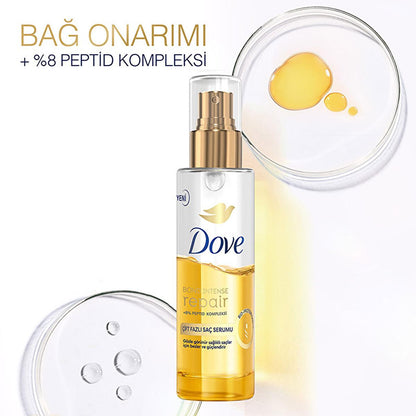 Dove hair repair serum bottle with dual-phase formula and peptide complex, gold pump on Tampa Home & Garden Store