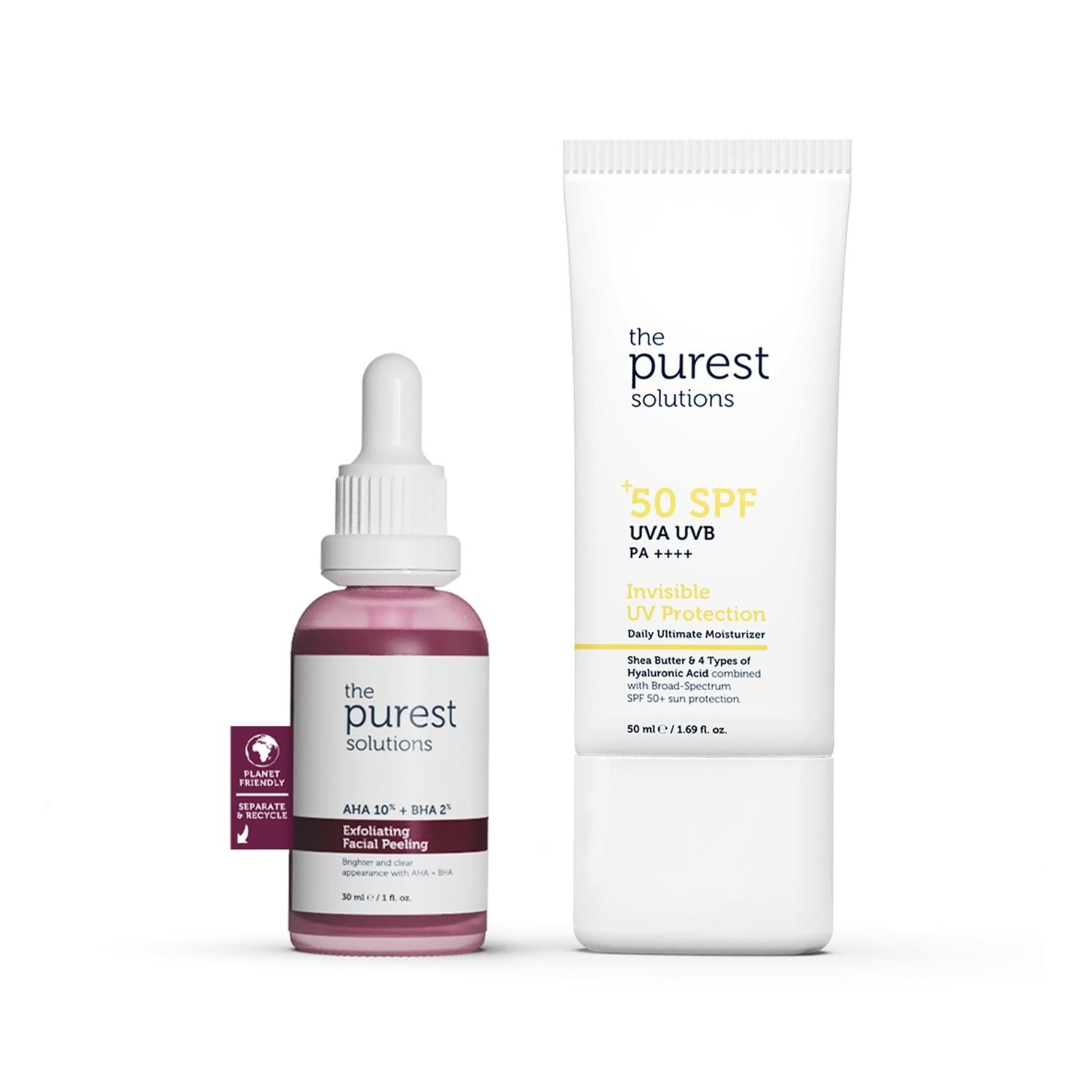 Face serum SPF 50 with The Purest Solutions; pink AHA/BHA exfoliating facial peeling bottle on Tampa Home & Garden Store
