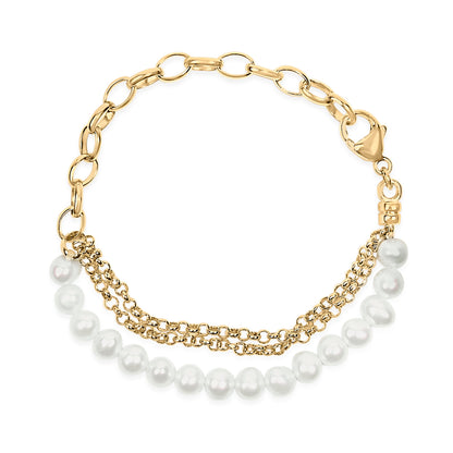 Bracelet 18K yellow gold vermeil cultured pearl station-link with white pearls on Tampa Home & Garden Store
