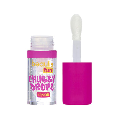 Beaulis Fun Chubby Drops Lip Oil bottle with pink cap, clear bubbly formula, 4 color options on Tampa Home & Garden Store