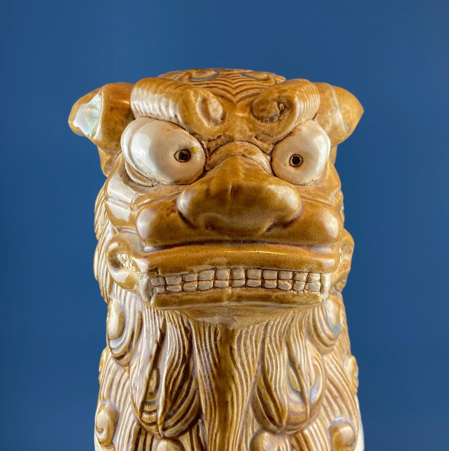 XL Chinese Style Guardian Foo Dog. Glazed Gold & Beige Standing Statue of Animal. Symbolic of Protection. Ethnic Home Art Decor. - Tampa Home & Garden Store