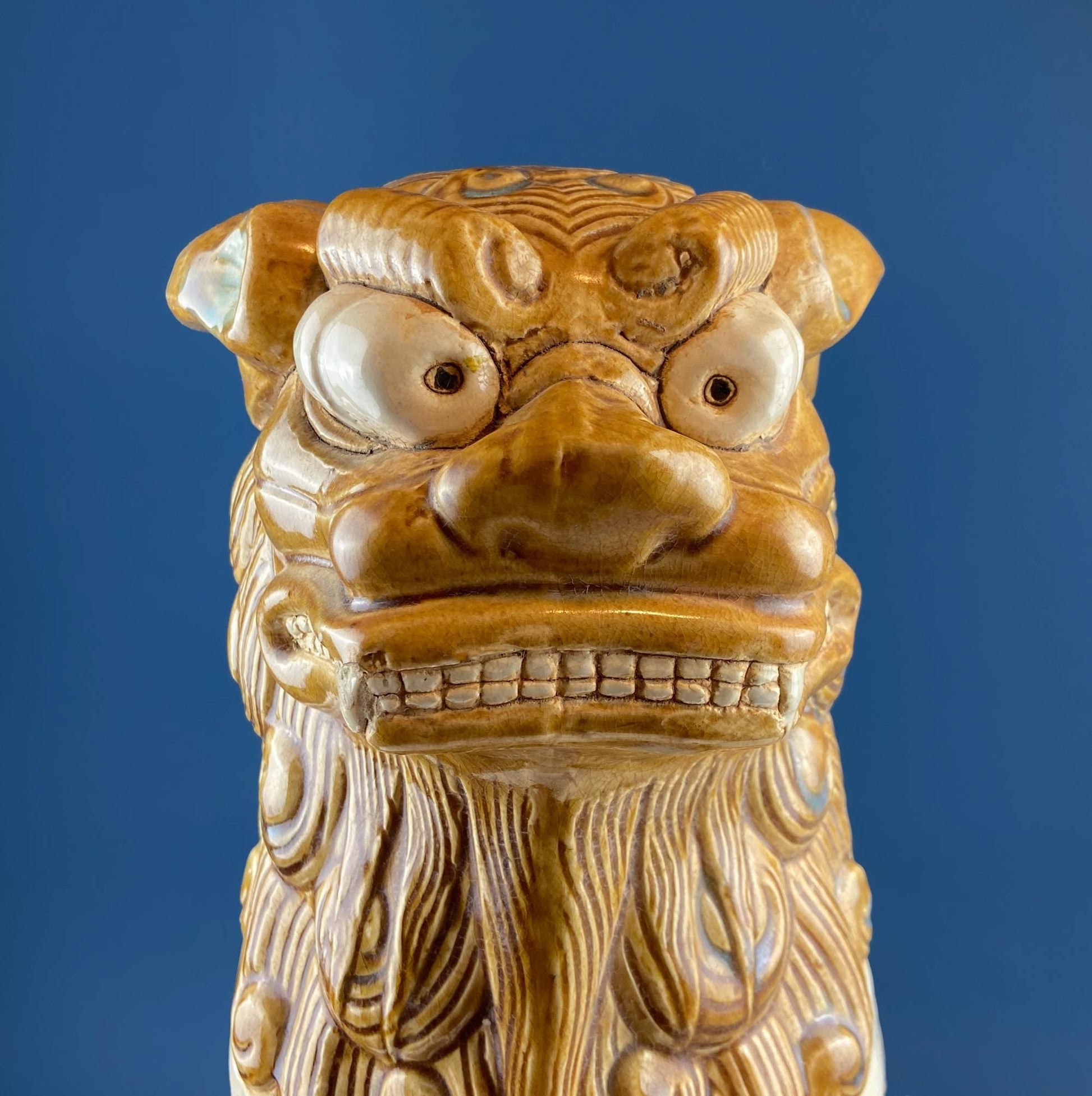 XL Chinese Style Guardian Foo Dog. Glazed Gold & Beige Standing Statue of Animal. Symbolic of Protection. Ethnic Home Art Decor. - Tampa Home & Garden Store