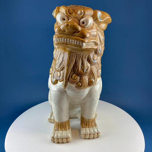 XL Chinese Style Guardian Foo Dog. Glazed Gold & Beige Standing Statue of Animal. Symbolic of Protection. Ethnic Home Art Decor. - Tampa Home & Garden Store