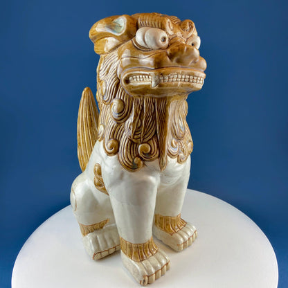 XL Chinese Style Guardian Foo Dog. Glazed Gold & Beige Standing Statue of Animal. Symbolic of Protection. Ethnic Home Art Decor. - Tampa Home & Garden Store