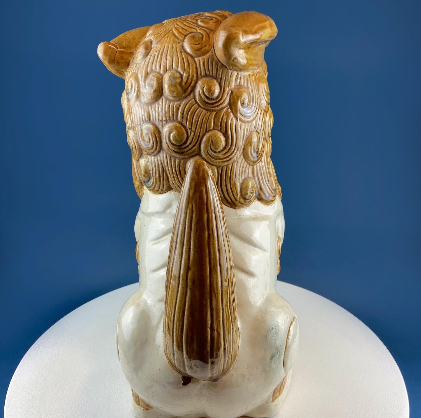 XL Chinese Style Guardian Foo Dog. Glazed Gold & Beige Standing Statue of Animal. Symbolic of Protection. Ethnic Home Art Decor. - Tampa Home & Garden Store