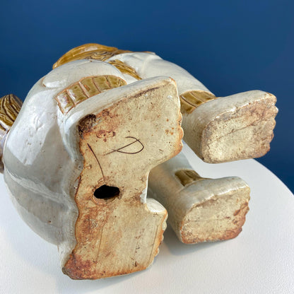 XL Chinese Style Guardian Foo Dog. Glazed Gold & Beige Standing Statue of Animal. Symbolic of Protection. Ethnic Home Art Decor. - Tampa Home & Garden Store
