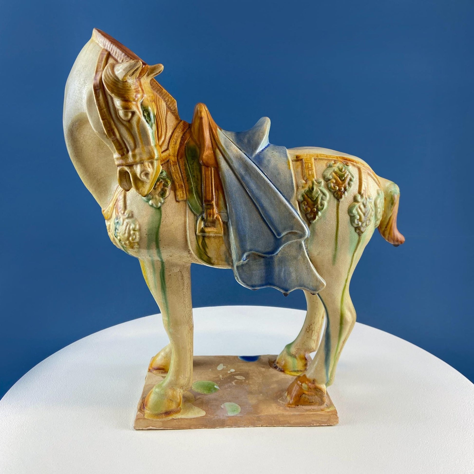 XL Chinese Style Guardian Foo Dog. Glazed Gold & Beige Standing Statue of Animal. Symbolic of Protection. Ethnic Home Art Decor. - Tampa Home & Garden Store