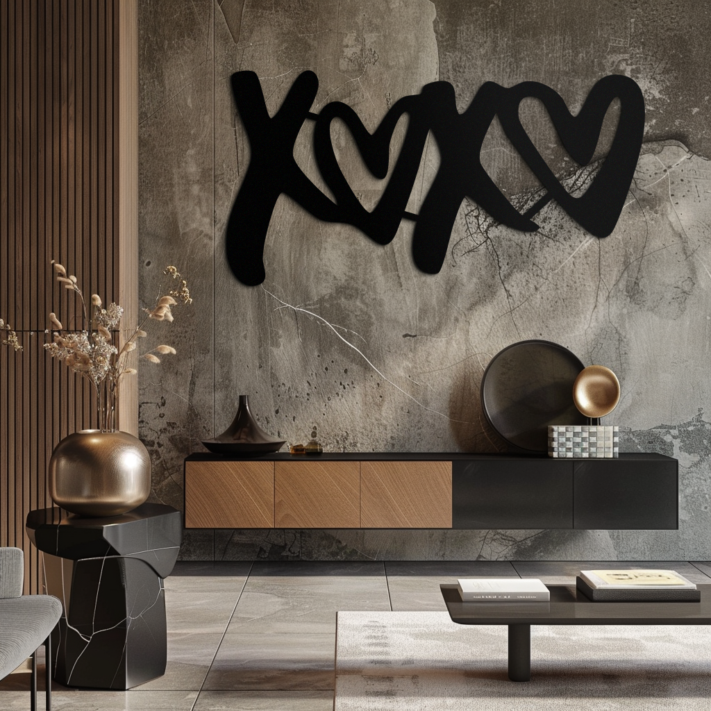 XOXO Love Hearts Metal Wall Art – Modern Romantic Black Home Decor- KAF567 - Tampa Home & Garden Store