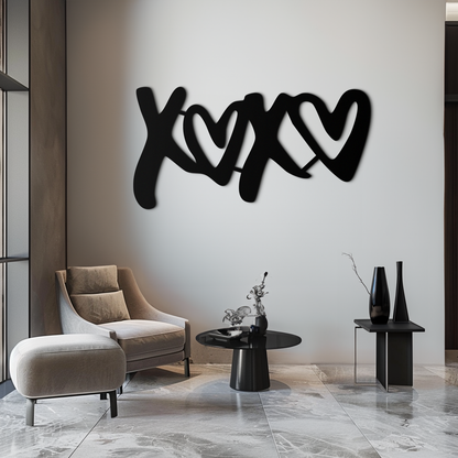 XOXO Love Hearts Metal Wall Art – Modern Romantic Black Home Decor- KAF567 - Tampa Home & Garden Store