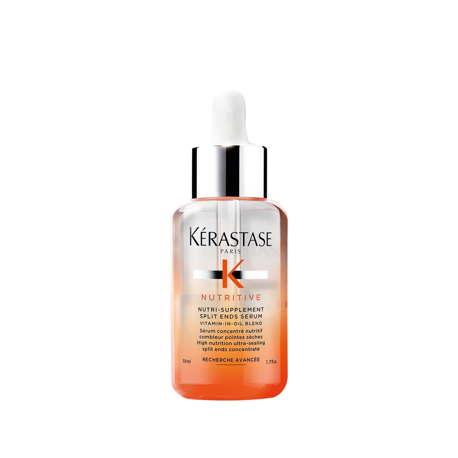 Kérastase Nutritive Nutri-Supplement Split Ends Serum bottle with orange oil blend dropper on Tampa Home & Garden Store