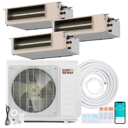 3 Zone Mini Split 27000 BTU Concealed Ducted AC with three beige indoor units, Costway outdoor on Tampa Home & Garden Store