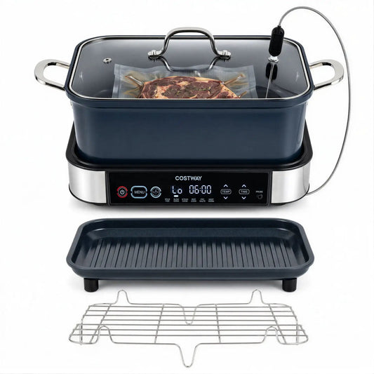 Slow cooker 6-in-1 programmable with timer and keep warm, dark blue finish, COSTWAY controls on Tampa Home & Garden Store