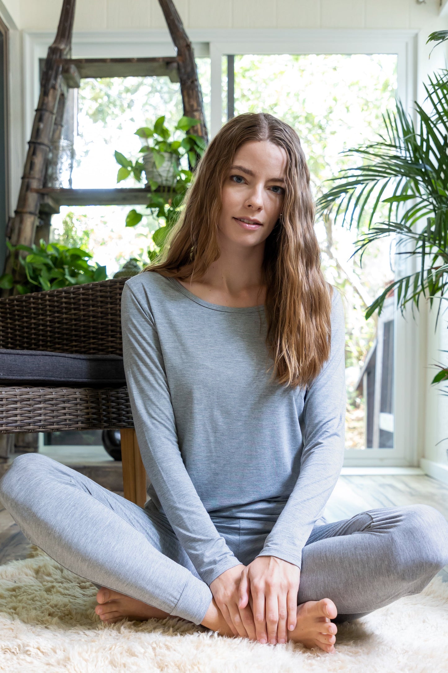 Women's Bamboo Lounge Long Sleeve T-shirt in heather gray by Spun Bamboo on Tampa Home & Garden Store