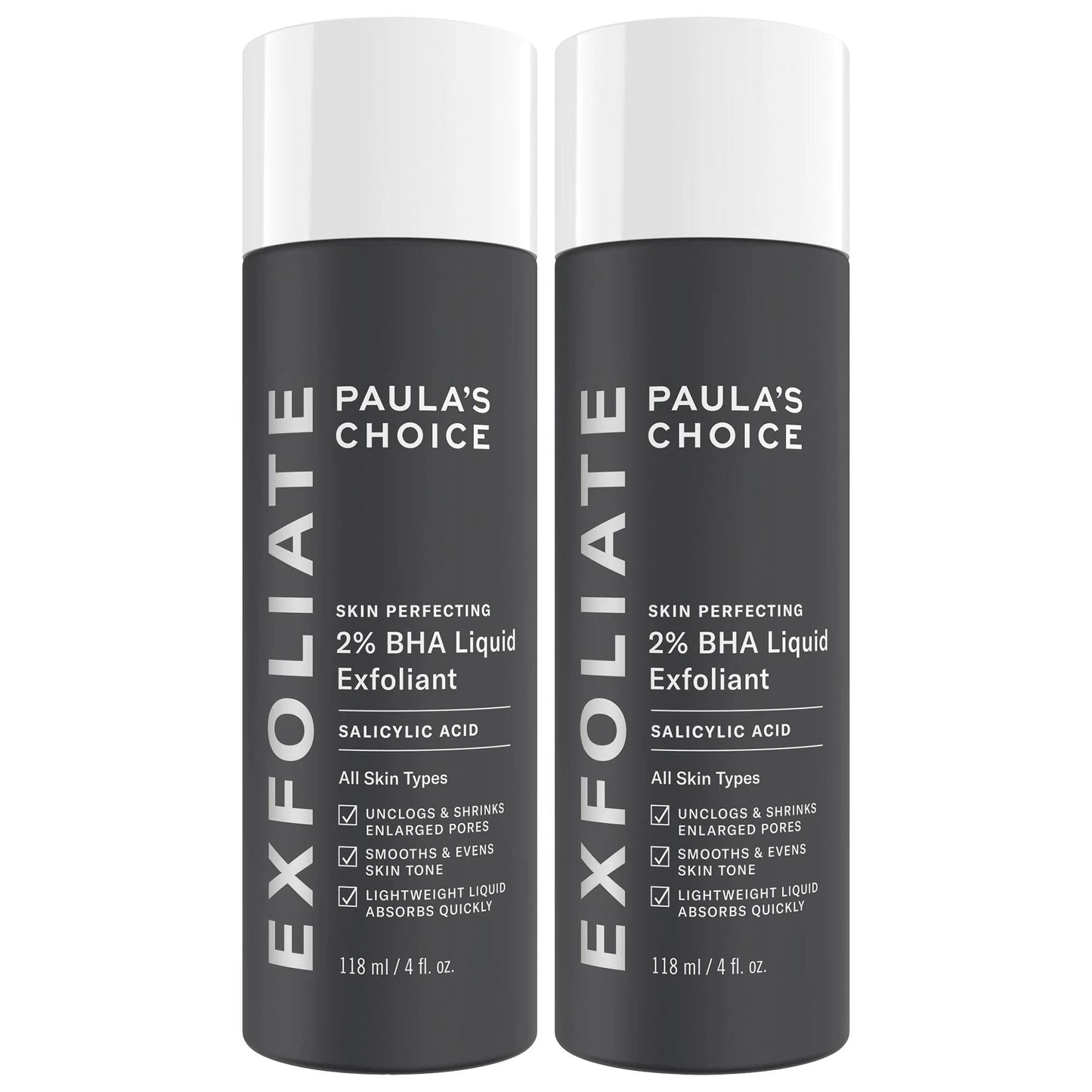 Paula's Choice Skin Perfecting 2% BHA Liquid Exfoliant duo bottles in dark gray on Tampa Home & Garden Store