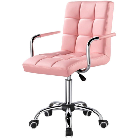 Pink Modern Faux Leather Mid-Back Swivel Office Chair with Armrests and Wheels - Tampa Home & Garden Store