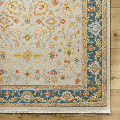 Yenimahalle Premium Rug cream field with blue border Boutique Rugs on Tampa Home & Garden Store