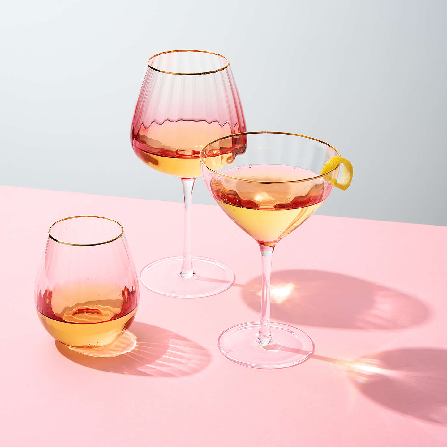Elegant Waterfall Stemless Wine Glasses and Set