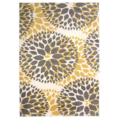 Alfombra de área de polipropileno resistente a las manchas, tejida, floral, gris y amarillo, de 0,91 m x 1,52 m
