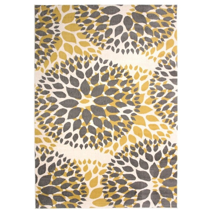 Alfombra de área de polipropileno de 5' x 7' resistente a las manchas, tejida, floral gris y amarillo