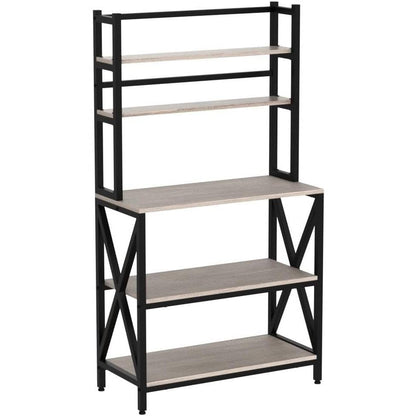 Estante para panaderos de madera gris y metal negro moderno, soporte para microondas, estantería de cocina