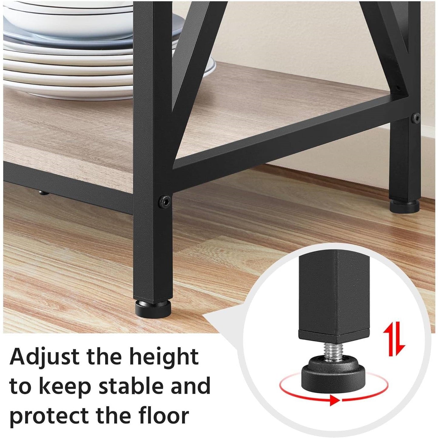 Estante para panaderos de madera gris y metal negro moderno, soporte para microondas, estantería de cocina