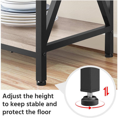 Estante para panaderos de madera gris y metal negro moderno, soporte para microondas, estantería de cocina