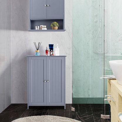 Armario de Almacenamiento de Cocina, de Piso, de Baño, Independiente, de 2 Puertas, de Madera Gris