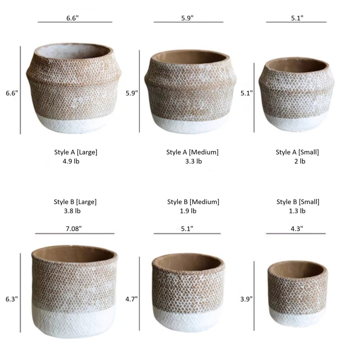 Boho straw-look flower planters set by RusticReach Style A & B in large/medium/small (6) on Tampa Home & Garden Store