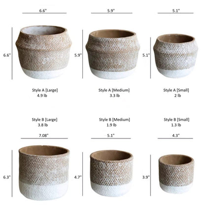 Boho straw-look flower planters set by RusticReach Style A & B in large/medium/small (6) on Tampa Home & Garden Store