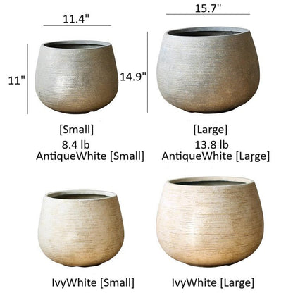 Rustic Globe Cement Planter AntiqueWhite and IvyWhite in small & large sizes, 4 planters on Tampa Home & Garden Store