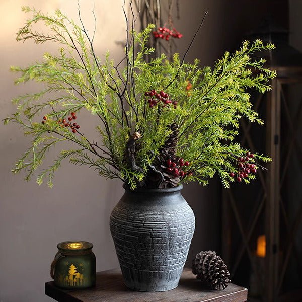 Lifelike Layered Leaf Spray 41 in artificial greenery RusticReach in gray ceramic vase on Tampa Home & Garden Store