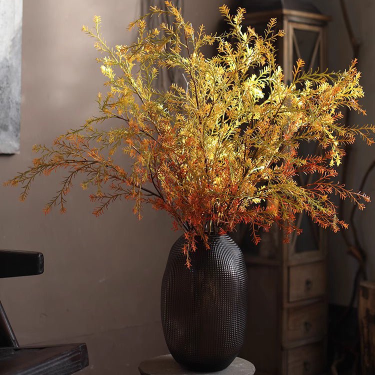 Lifelike Layered Leaf Spray 41 tall in black textured vase with autumn foliage non-flowering plant on Tampa Home & Garden Store