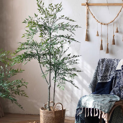 Lifelike Nandina Indoor Tree by RusticReach with lush green leaves in a woven basket on Tampa Home & Garden Store