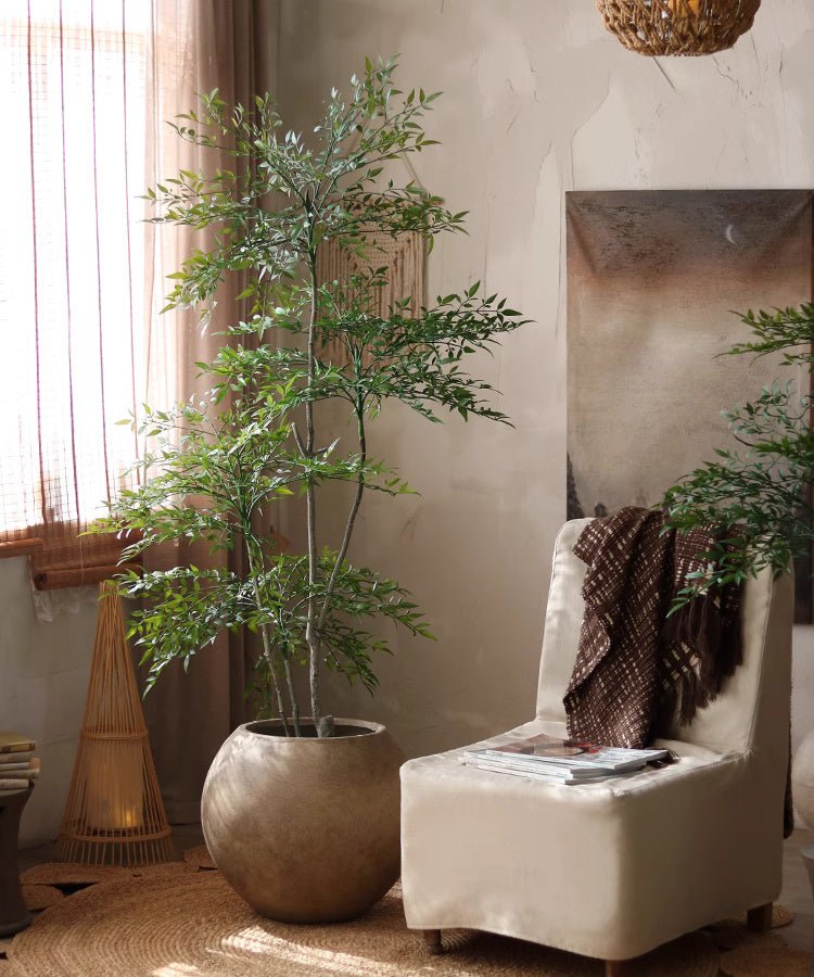Lifelike Nandina Indoor Tree RusticReach in a planter with lush green foliage on Tampa Home & Garden Store