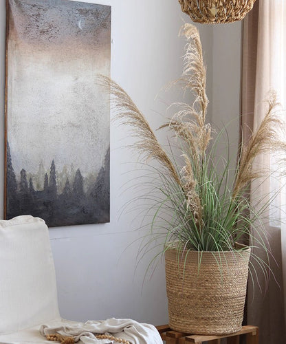 Natural Cylinder Storage and Planter Basket in woven jute with pampas grass by RusticReach on Tampa Home & Garden Store