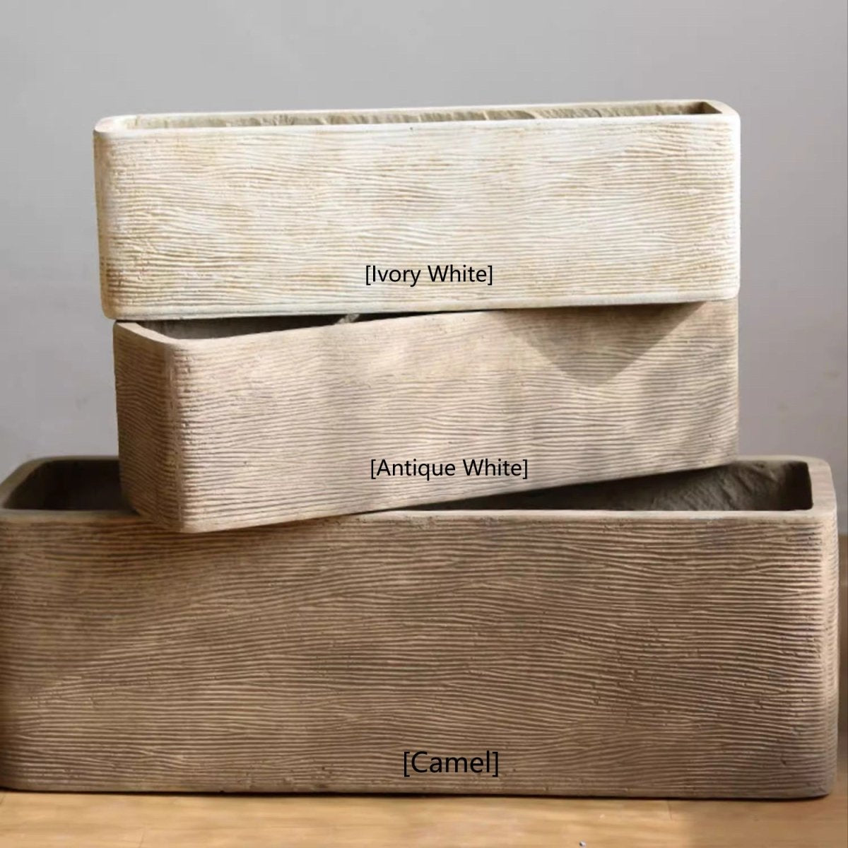 Modern rectangular textured planter set of 3 in ivory, antique white, camel by RusticReach on Tampa Home & Garden Store