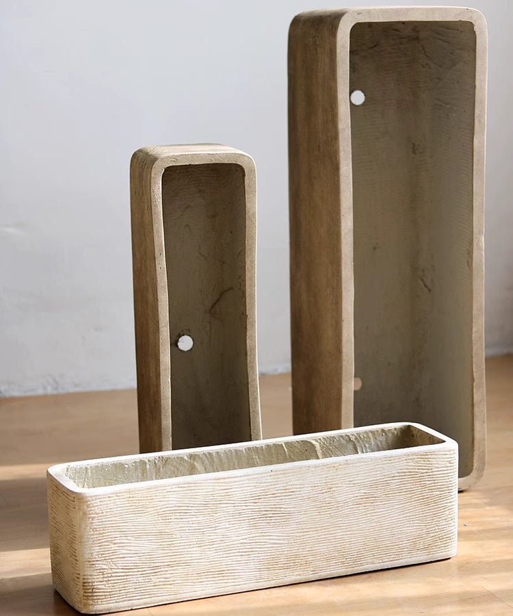 Modern Rectangular Textured Planter set of 3 in beige stone finish by RusticReach on Tampa Home & Garden Store