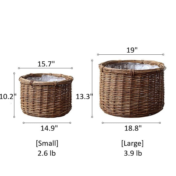 Rustic Round Wicker Planter with Liner by RusticReach, small and large natural wicker planters on Tampa Home & Garden Store