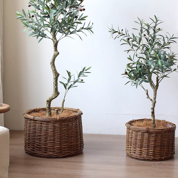 Rustic Round Wicker Planter with Liner two natural brown wicker planters RusticReach brand on Tampa Home & Garden Store