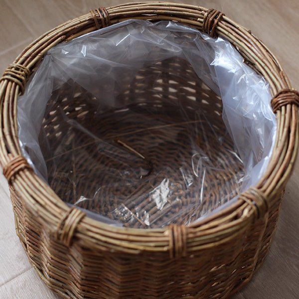 Rustic Round Wicker Planter with Liner, brown wicker, plastic liner inside, RusticReach on Tampa Home & Garden Store