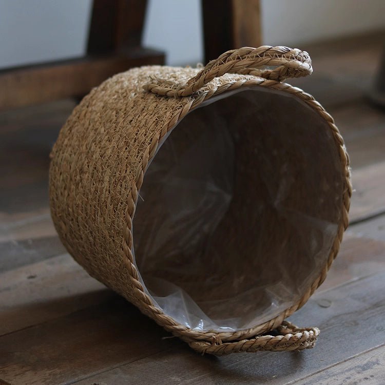 Handwoven seagrass plant basket with handles for plants, natural fiber RusticReach planter on Tampa Home & Garden Store